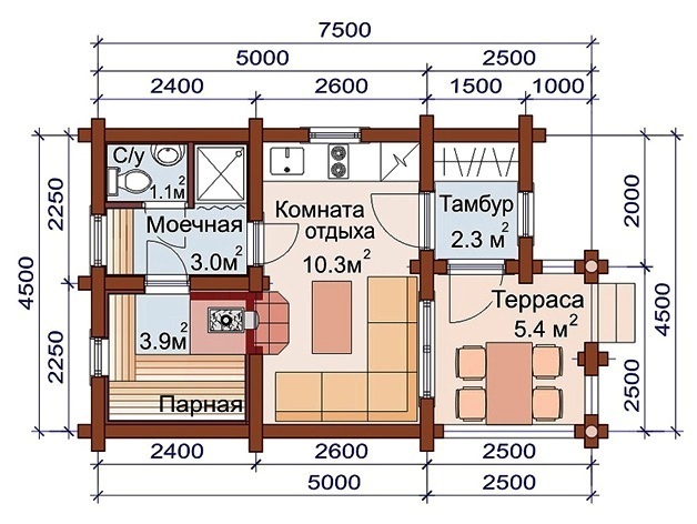 Макарово 26 м2 План 1 этажа